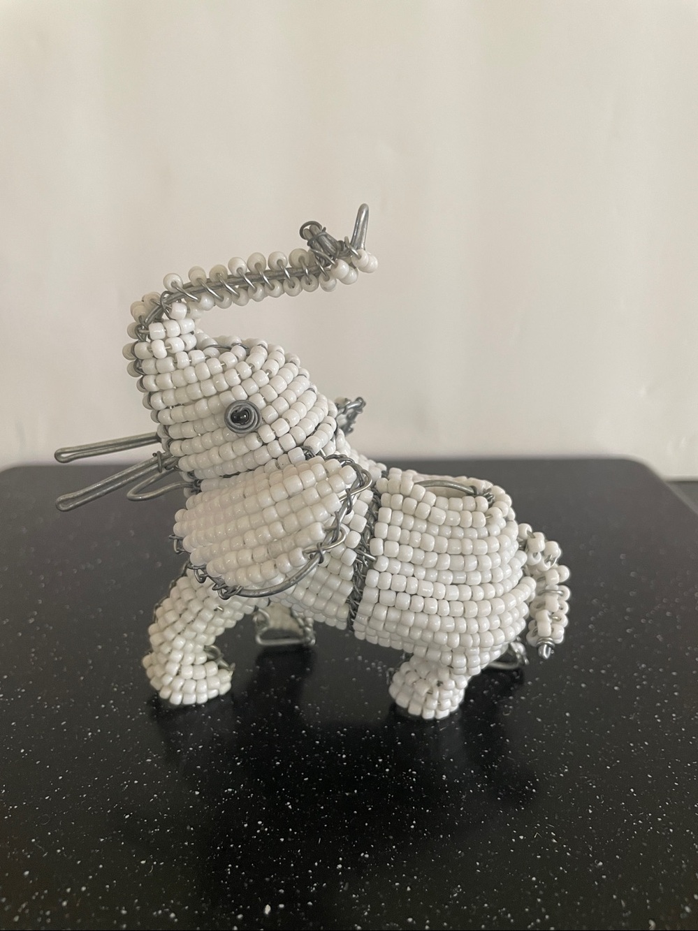 Handmade African Elephant Beaded Wire Frame Home Decor Accent Figurine-White